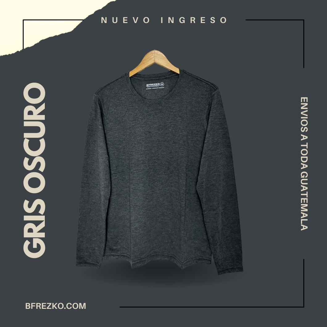 PLAYERA BASIC MANGA LARGA (GRIS OSCURO JASPEADO)